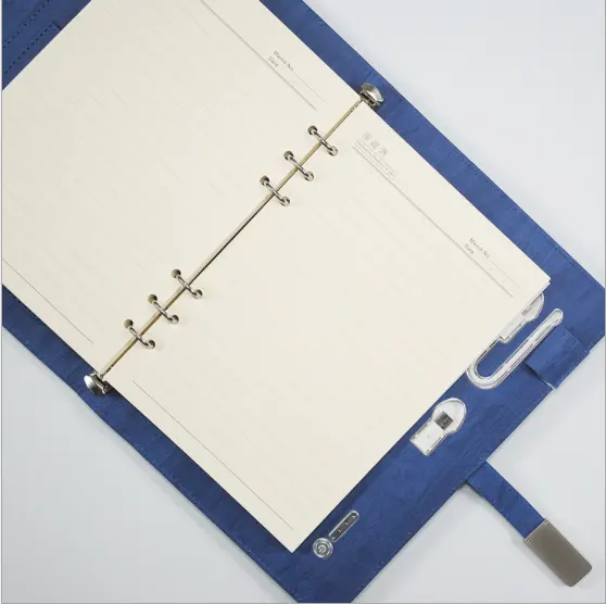 Mode und schnelle Lieferung im Business-Stil Tagebuch 6 Ring PU Hardcover-Notebook mit Power Bank und Taschen rechner