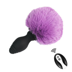 10 Frekuensi Remote Control Electro Anal Plug Nirkabel Silikon Ekor Kelinci Berbulu Anal Plug <span class=keywords><strong>Vibrator</strong></span> Mainan Seks untuk Wanita Pria Laki-laki - Product Image 4