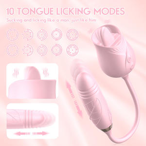 Jouets sexuels Rose : Dildo vibrant, stimulateur oral en forme de langue, avec fonctions de léchage, de poussée et de vibration, pour stimulation du baiser, du point G, du clitoris et des mamelons, pour femme - Product Image 4