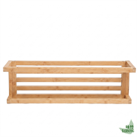 Étagère porte-serviettes murale en bambou naturel, cadre à lattes creuses, style minimaliste neutre, séchage rapide des serviettes de bain
