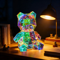 Figurine d'ours irisée en plastique 3D PET écologique moderne avec éclairage LED, décoration d'intérieur, cadeau pour mariage, anniversaire, remise de diplôme