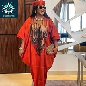 PROMISTAR Style ethnique coupe ample Maxi robe foulard demi manches surdimensionné couleur correspondant Polyester africain musulman <span class=keywords><strong>Ayaba</strong></span> - Product Image 2
