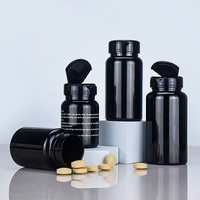 Botol plastik PET hitam desain baru untuk vitamin dan pil kecil kapasitas 100ml dengan tutup sekrup untuk penggunaan obat