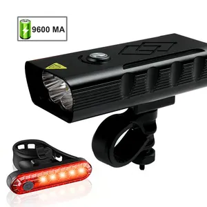9600MA lampu led sepeda tahan air, set lampu depan dan belakang untuk sepeda motor