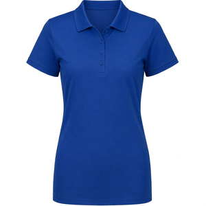 Polo à manches courtes pour femme, bleu royal, couleur unie, style ajusté décontracté, longueur normale, tissu tricoté - Product Image 1
