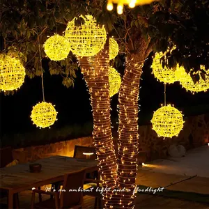 Lâmpada de rattan para iluminação decorativa de Natal, lâmpada de corda para árvores, lâmpada à prova de chuva para uso ao ar livre