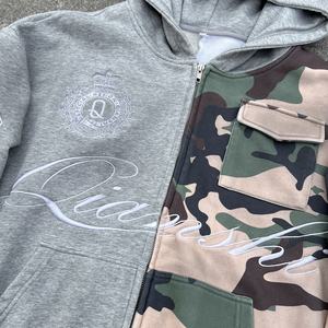 High Quality Drop Shoulder Heavyweight Camo Zipper <b>Hoodie</b> Designer Custom Logo Embroidery Oversized <b>Zip</b> <b>Up</b> <b>Hoodie</b> Manufacturers - Product Image 5