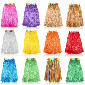 Jupe en herbe bon marché jupes hawaïennes Luau Hula double couche faveurs fournitures multicolores pour adultes - Product Image 6