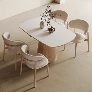 Diningroom Simple Elegant Design Original Solid Wood <strong>White</strong> Apartment High-End <strong>Dining</strong> <strong>Table</strong> with Chairs - Product Image 5