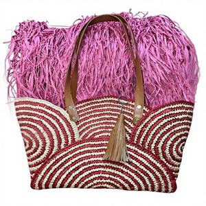 Sac fourre-tout en raphia de style Rabane, doublure Penja, fermeture à bouton, accents en cuir, fabrication artisanale, usage quotidien, pour cadeaux - Product Image 4