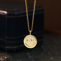 Drôle vogue 925 argent sterling rond plaqué or colliers unisexe 18k simplement pièce sourire visage collier pour les femmes