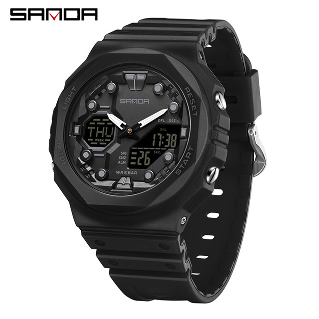 SANDA 6200 Viral Live Stream Outdoor Sports Digital Watch Dual Display Waterproof Electronic Wristwatch Dropshipping