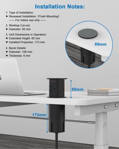 Presa Elettrica Retrattile Industriale per Uso Ospedaliero, Standard UK, 1,8m, Nera, con 4 Prese UK, USB-C, WiFi, Telecomando, in ABS - Product Image 5
