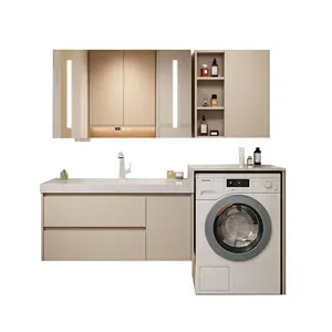 New Designs Wall Mounted solid wood washing machine cabinet Vanity Bath with washboard bathroom cabinet