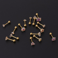 Pendientes de Acero Inoxidable con Piedras de Circonita Cúbica AB en Forma de Corazón, Estrella, Cuadrado y Redondo para Perforaciones de Hélice, Cartílago, Trago y Lóbulo