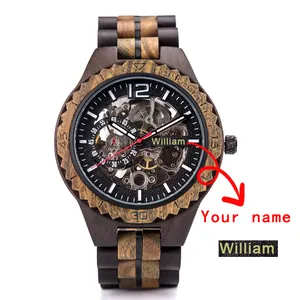 Water resistant watches men customized logo wooden automatic watch with your own brand