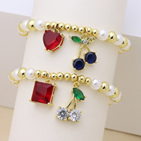Bracelet perlé coloré avec pendentif cœur cerise en zircon et goutte d'eau pour femme, bijoux fantaisie tendance, vente en gros