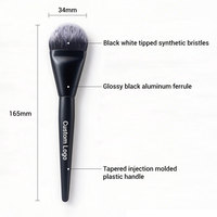 Kuas Foundation Bentuk Lidah Hitam Label Pribadi Logo Kustom Rambut Sintetis Dua Warna Grosir Kuas Makeup Alat Kosmetik