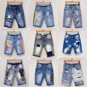 Fashion urban denim style knitted cotton elastic shorts men's jeans