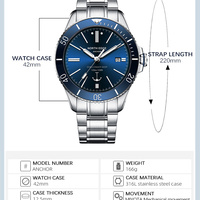 NORTH EDGE ANCHOR – montre-bracelet mécanique pour hommes, 42MM, verre saphir de luxe, MIYOTA 8215, montres automatiques, étanche 5 bars