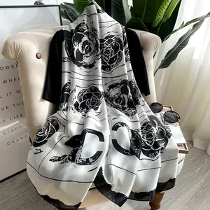 wholesale fashion women silk scarf spring shawl big floral printing silk scarves luxury female long scarf