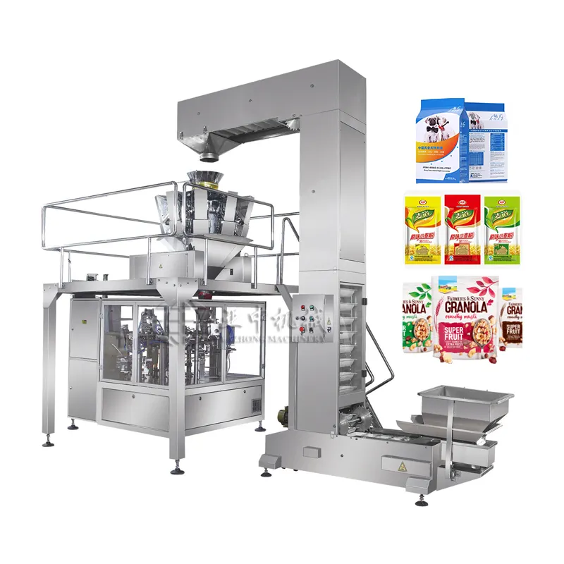 Máquina automática de embalaje con sellado trasero para galletas, multicabezal, embalaje vertical de galletas
