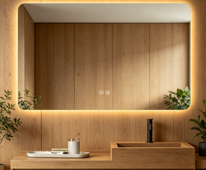 Minimalist Rectangular Glass LED Bathroom Mirror <b>with</b> Touch <b>Switch</b> <b>Wall</b>-Mounted Aluminum Frame Adjustable <b>Lighting</b> Eco-Friendly - Product Image 3