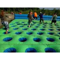 Parcours d'obstacles gonflable amusant, jeu gonflable de team building avec pneus, tapis géant gonflable pour parcours d'obstacles