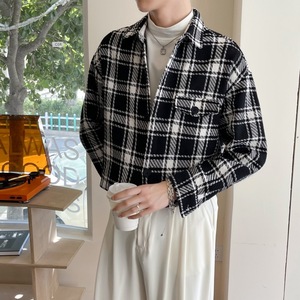 Camicia da uomo a quadri bianchi e neri di alta qualità, a maniche lunghe, primaverile e autunnale, elegante, spessa, per il tempo libero, taglie forti - Product Image 2