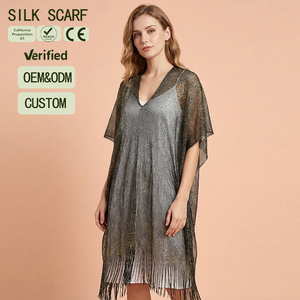 Kimono de malla metálica con brillo para mujer, con flecos, frente abierto, capa transparente para playa, chal con borlas para <span class=keywords><strong>fiesta</strong></span> de noche - Product Image 1