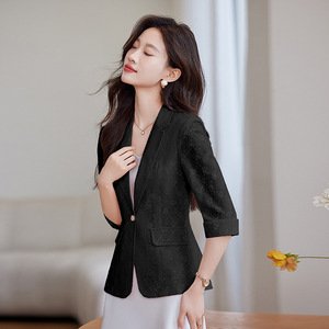 Summer Lace Blazer For Women Black Thin Style Breathable Casual Suit 2025 New Arrival Petite Fit - Product Image 1