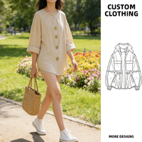 Ensemble deux pièces sur mesure OEM ODM pour femmes grandes tailles en coton et lin, chemise boutonnée à col en V et pantalon large décontracté pour l'été