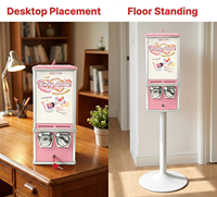Distributeur de tatouages éphémères KV25 – Distributeur d'autocollants/cartes acceptant les pièces de monnaie – Rose et blanc – Modèle de comptoir/sur pied pour la vente au détail