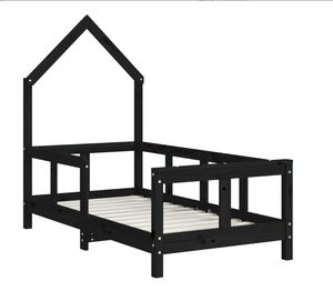 Black Solid Pinewood Kids <strong>Bed</strong> <strong>Frame</strong> - <strong>Low</strong> to the <strong>Ground</strong> Design for Easy Access - House Design for Fun and Creative Play - Product Image 3