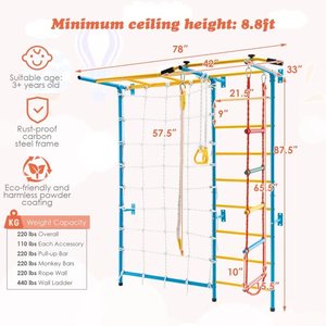 Set da Arrampicata per Bambini 7 in 1 da Parete per Interni, Attrezzatura da Gioco con Barre per Trazioni, Scala di Corda - Product Image 6