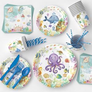 Vaisselle jetable sur le thème du monde sous-marin de l'océan moderne Fournitures de fête d'anniversaire pour enfants, y compris assiette en papier - Product Image 2