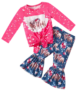 Trẻ Em Toddler Cô Gái Quần Áo Tùy Chỉnh In Đồ Họa Tops Leopard Bò In Bùng Chân Chuông Quần 2PC Mùa Thu Mùa Xuân Quần Áo Bộ Trang Phục - Product Image 2