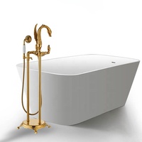 Robinet mitigeur de baignoire sur pied, salle de bains, col d'oie, robinet de luxe cygne doré à Double poignée, ensemble de robinets de douche