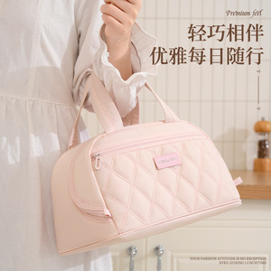 Frische Insulated Lunch Bag Pink Off White Quilted Design For Office School Outdoor Use - Product Image 3