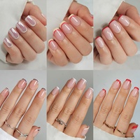 Faux ongles courts rouges français personnalisés, design de marque, vente en gros, en gel souple rose pastel, faits à la main, à presser