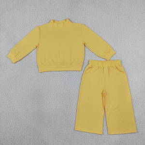 ชุดเสื้อผ้าเด็กผู้หญิงสีพื้นแบบบูติก เสื้อแขนยาว กางเกงขายาว - Product Image 3