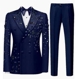 Sur mesure hommes costumes nouveau costume en cristal perlé 3 pièces mariage marié Performance or Veste <span class=keywords><strong>Homme</strong></span> Costume <span class=keywords><strong>italien</strong></span> de haute qualité - Product Image 3