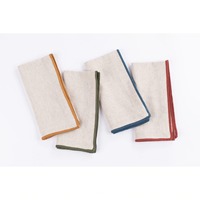Serviettes de table en coton pur naturel, bordure colorée brodée, ourlet festonné, lavées à la main, écologiques, durables, modernes, carrées 40x40cm
