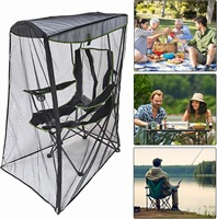 Chaise pliante d'extérieur avec moustiquaire, auvent anti-insectes, pare-soleil, tente carrée portable à fermeture éclair pour camping et pêche en polyester