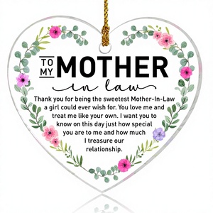 Ornamento a Cuore in Acrilico per Suocera con Design a Corona Floreale - Regalo Ricordo per la Festa della Mamma, Compleanno, Natale, Matrimonio - Product Image 1