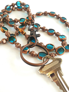 Custom Lanyard Phone <b>Chain</b> Gorgeous Handmade Blue Eyeglass <b>Chain</b> OR Badge Holder Handmade Beaded Lanyard for Work ID or <b>Keys</b> - Product Image 4