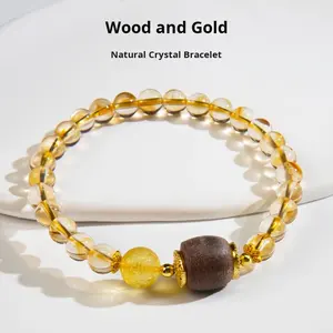 クラシックな天然イエロークリスタルラインストーン仏珠模様フォーチュンビーズユニセックスシングルサークルブレスレットバルクパッケージ - Product Image 5