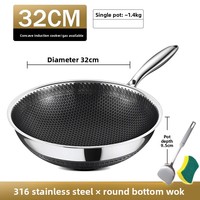 Poêle à frire en acier inoxydable 316 moderne et durable, à induction concave, antiadhésive, à fond pointu, pour cuisinière à gaz