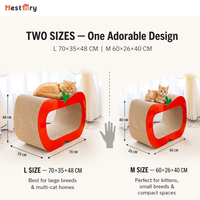 Griffoir pour chat en carton ondulé en forme de pomme avec décor de feuille verte, grand entrée creuse, lit de repos pour chat à double usage, nid pour aiguiser les griffes