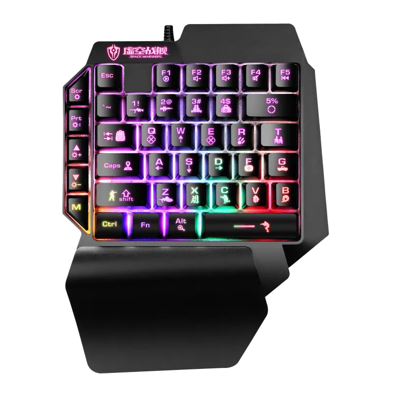Hot Selling One Handed Wireless Keyboard And Mouse Mobile Pc Mini Wired Rgb Mechanical Gaming Pad Keyboard